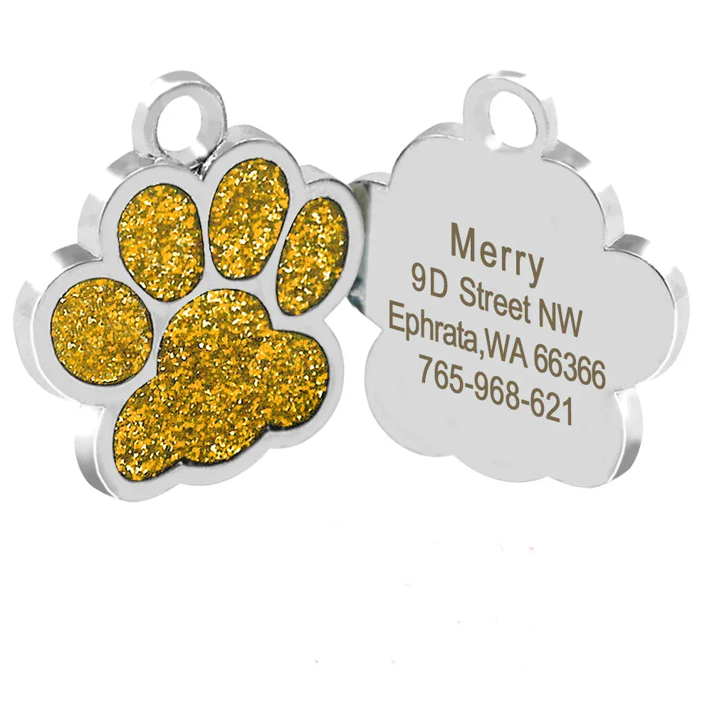 DDPaws  Gold Paw / S Personalized Dog Tags Engraved Cat Puppy Pet ID Name Collar Tag Pendant Pet Accessories Bone/Paw Glitter