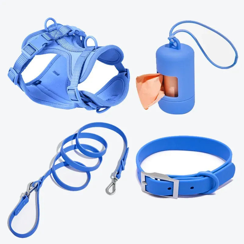 DDPaws  Light blue 4 Pieces / XS 4-Piece Set Dog Harness Dog Leash Dog Collar Adjustable Waterproof Easy To Clean Dog Vest Harness With Dog Poop Bag Holder