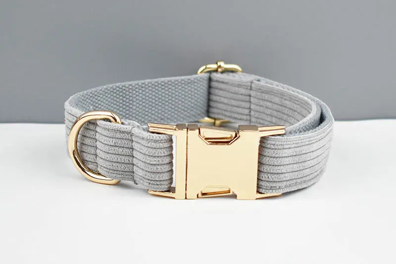 DDPaws  Light Grey Corduroy Dog Collar And Leash Set For Dogs Custom Engraved Nameplate Pet Supplies Dog Leash Corduroy06