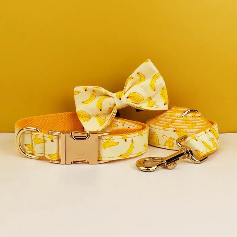 DDPaws  Collar + Leash + Bowtie / XS Banana Print Cotton Set