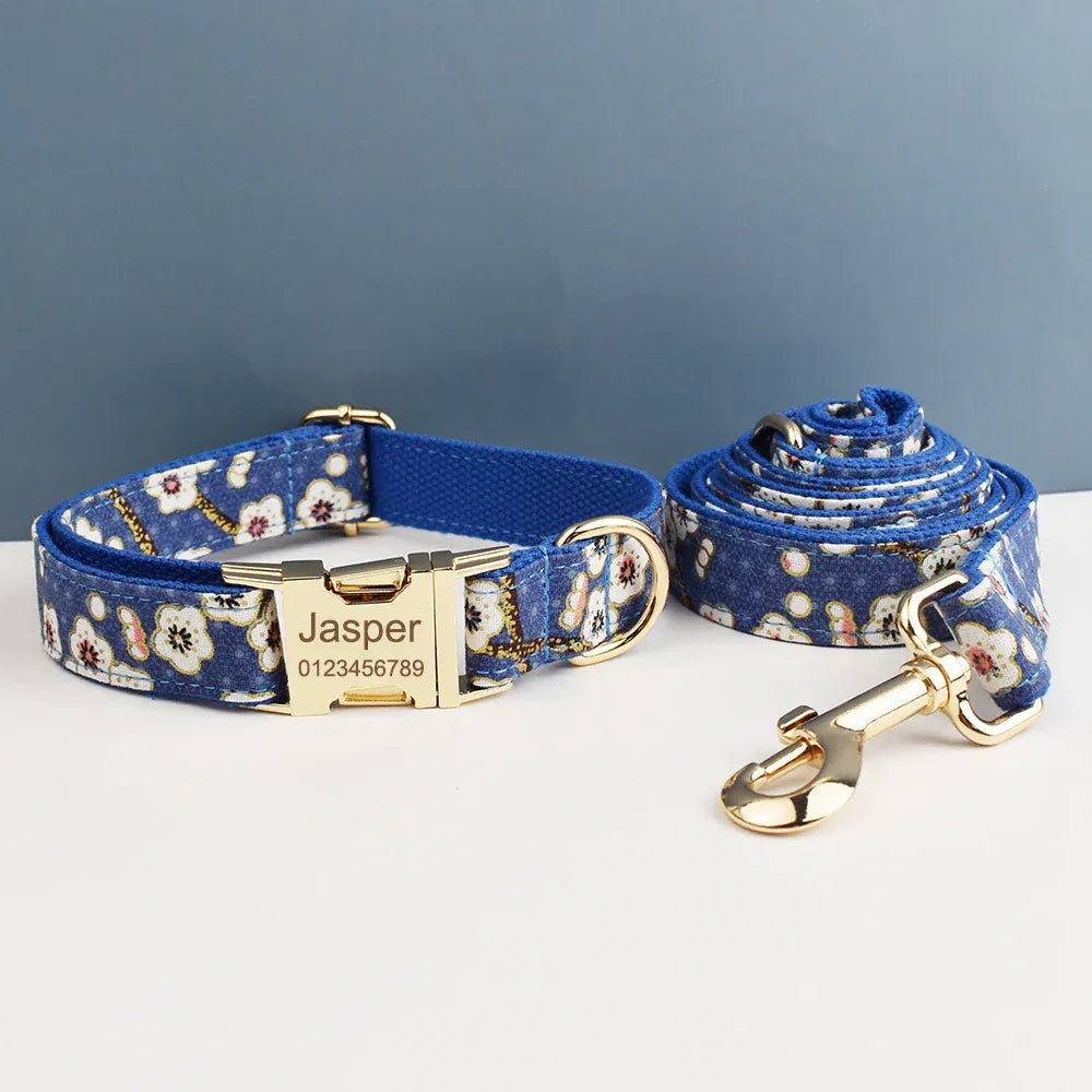 DDPaws  Personalized Blue Bloom Soft Cotton Floral Classic Set