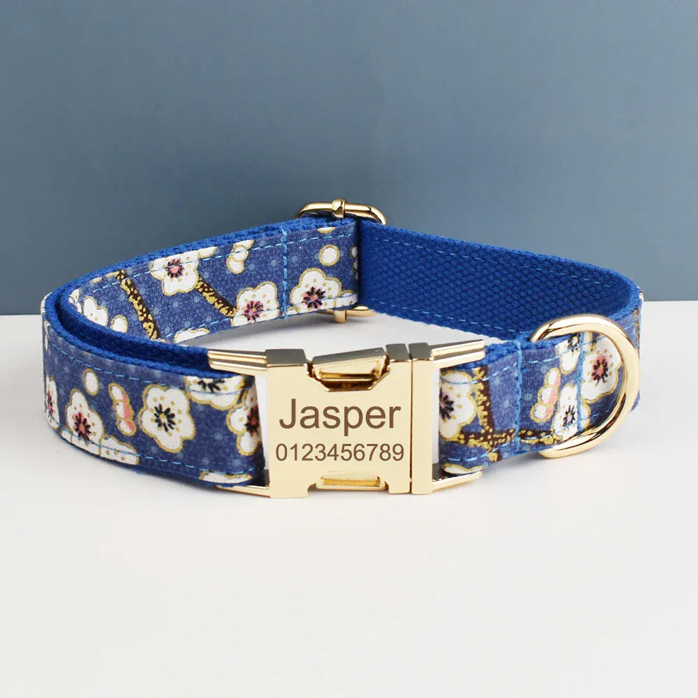 DDPaws  Personalized Blue Bloom Soft Cotton Floral Classic Set