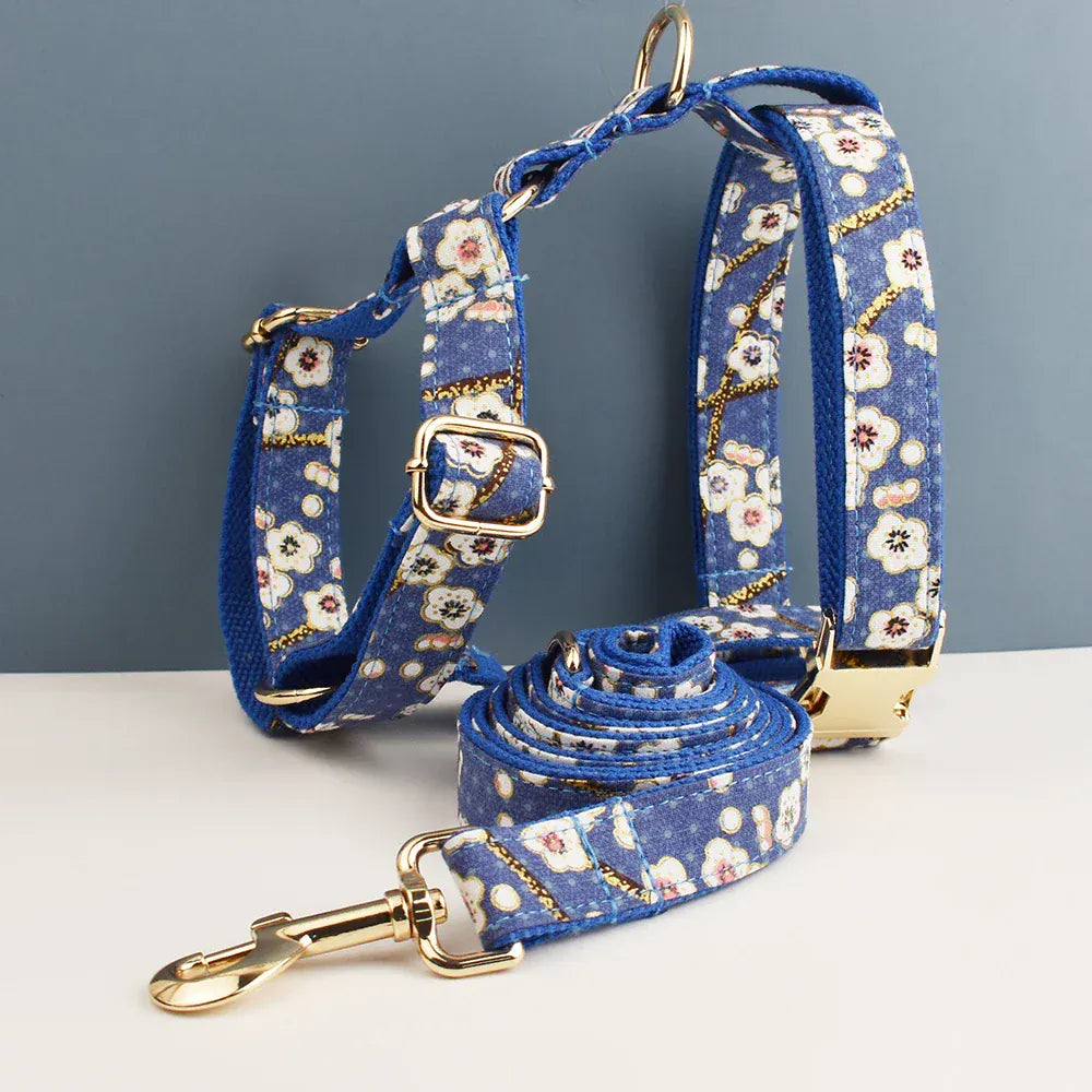 DDPaws  Personalized Blue Bloom Soft Cotton Floral Classic Set