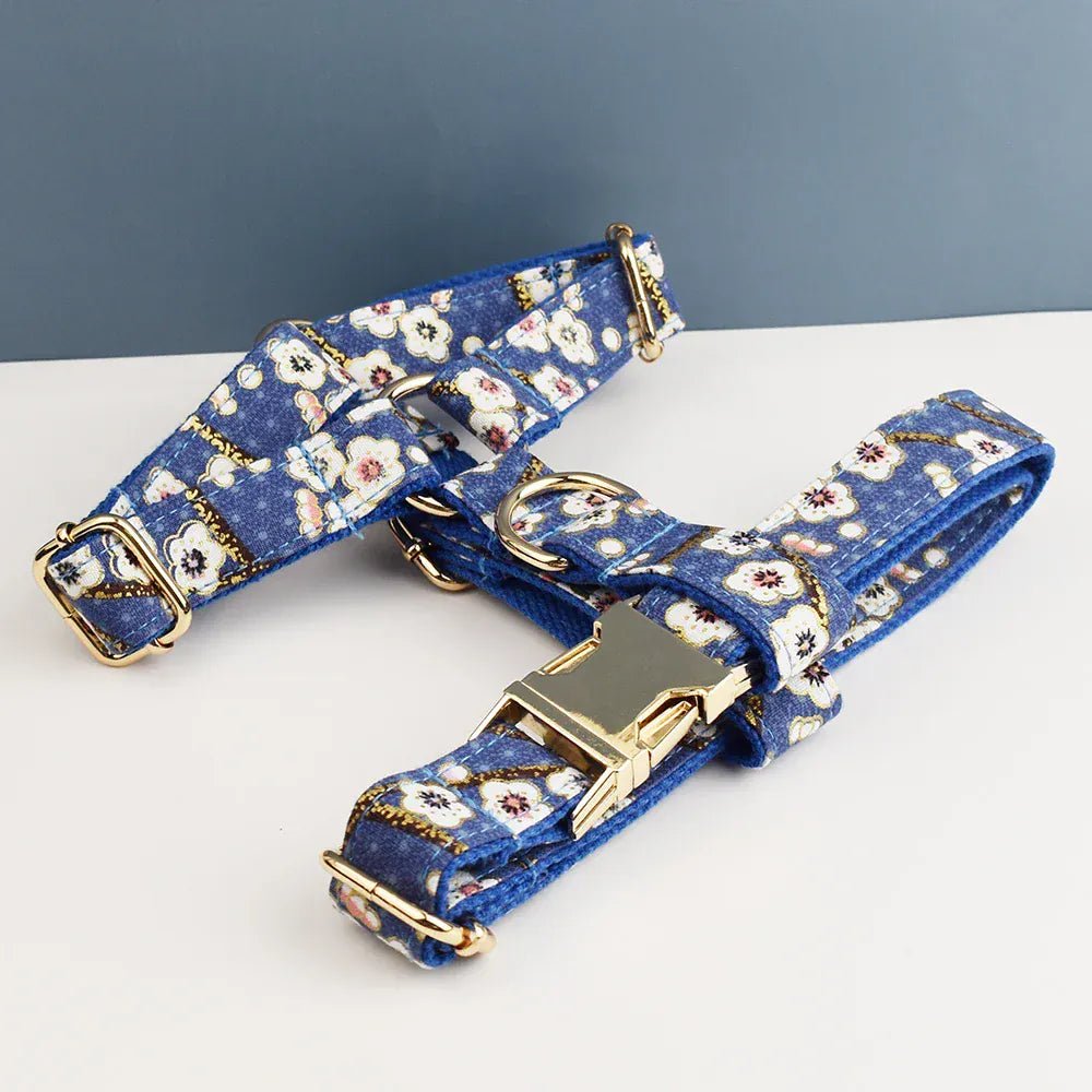 DDPaws  Personalized Blue Bloom Soft Cotton Floral Classic Set