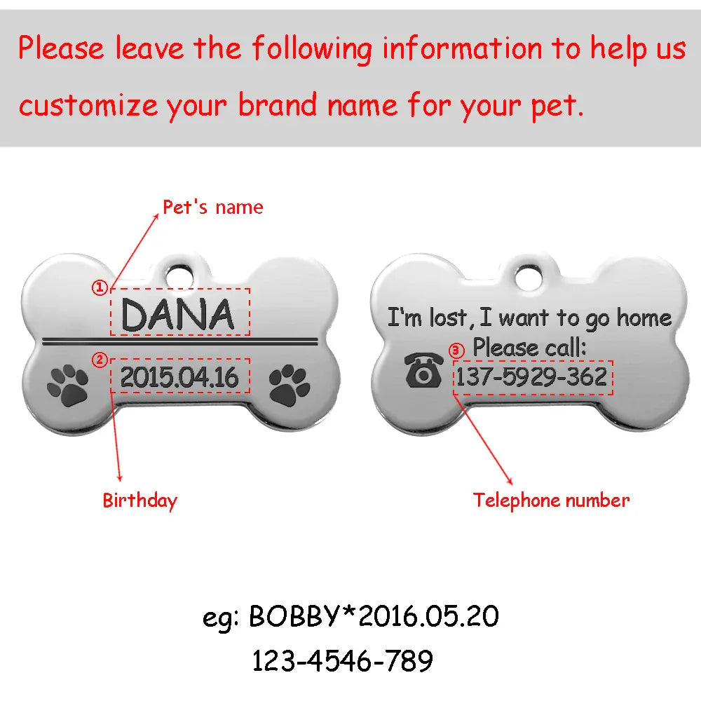 DDPaws  Personalized Dog Tags Engraved Cat Puppy Pet ID Name Collar Tag Pendant Pet Accessories Bone/Paw Glitter