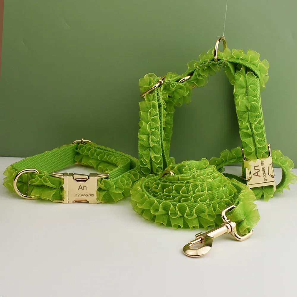 DDPaws  Personalized Green Lace Floral Classic Set