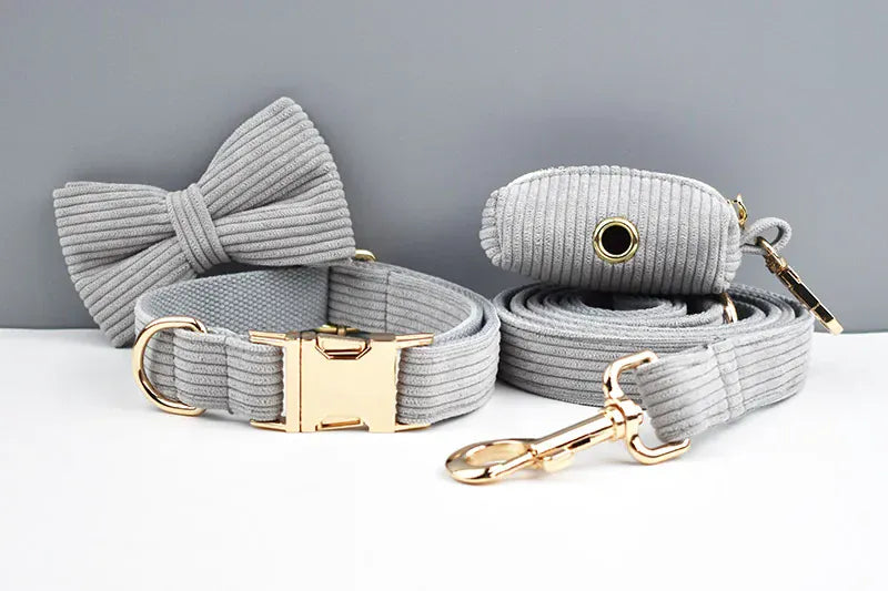 DDPaws  Personalized Light Grey Corduroy Classic Set