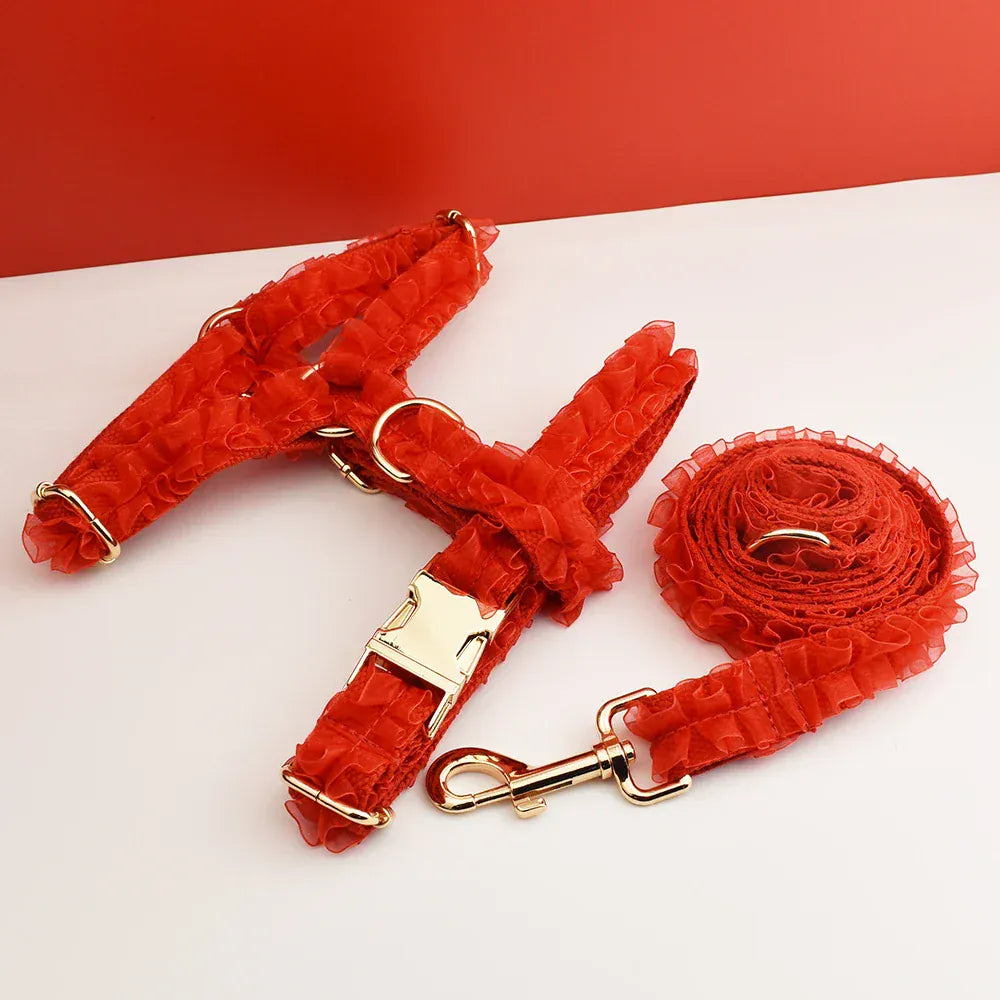 DDPaws  Personalized Red Lace Floral Classic Set
