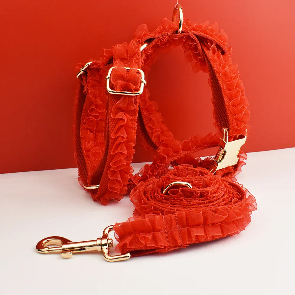 DDPaws  Personalized Red Lace Floral Classic Set