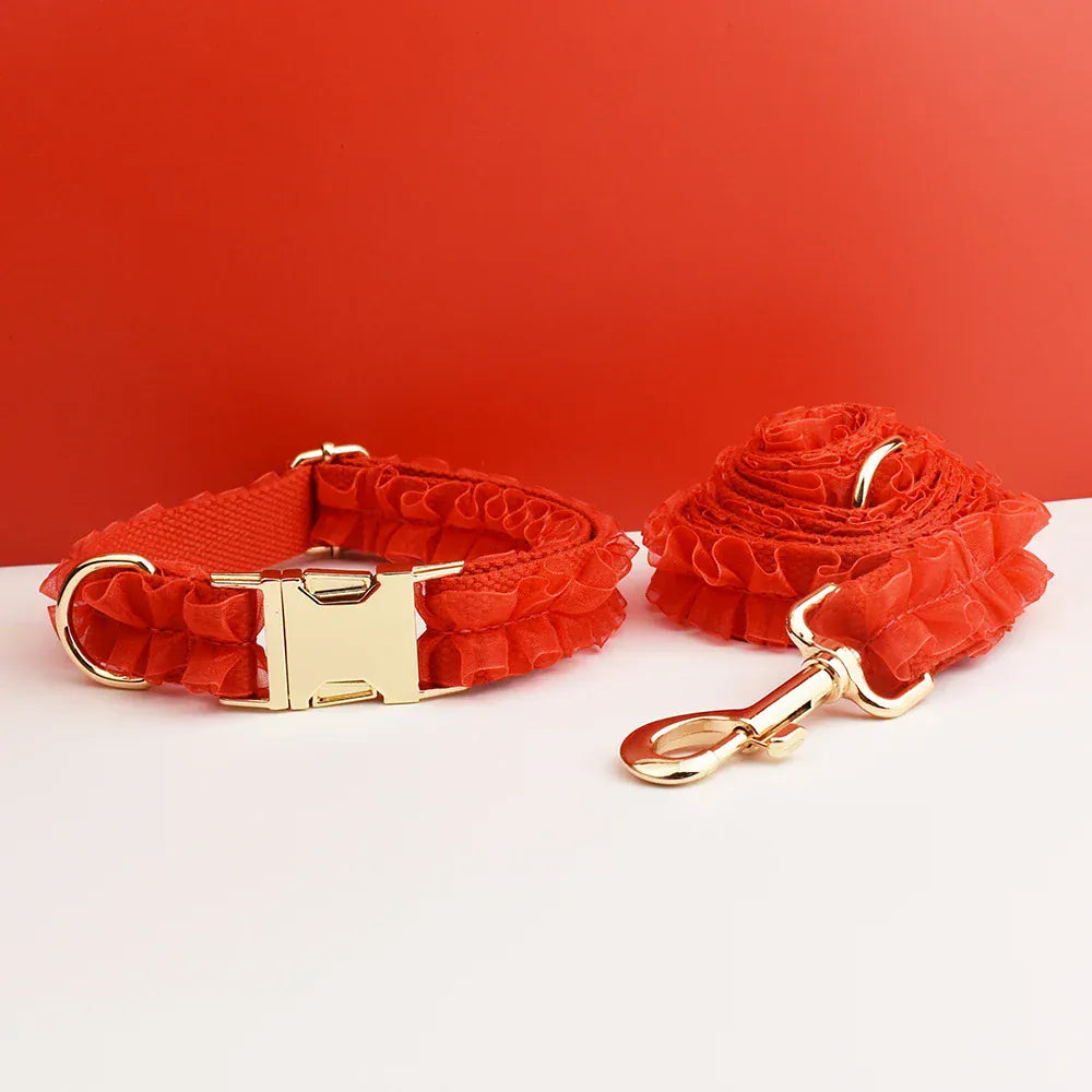 DDPaws  Personalized Red Lace Floral Classic Set