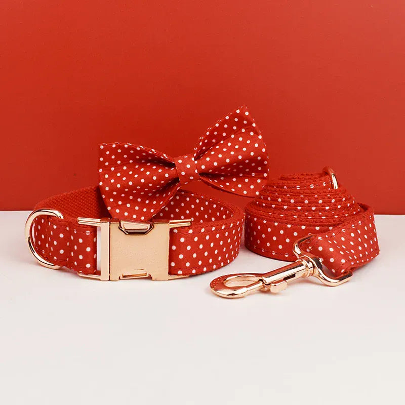DDPaws  Personalized Red Velvet Dog Collar Classic Set