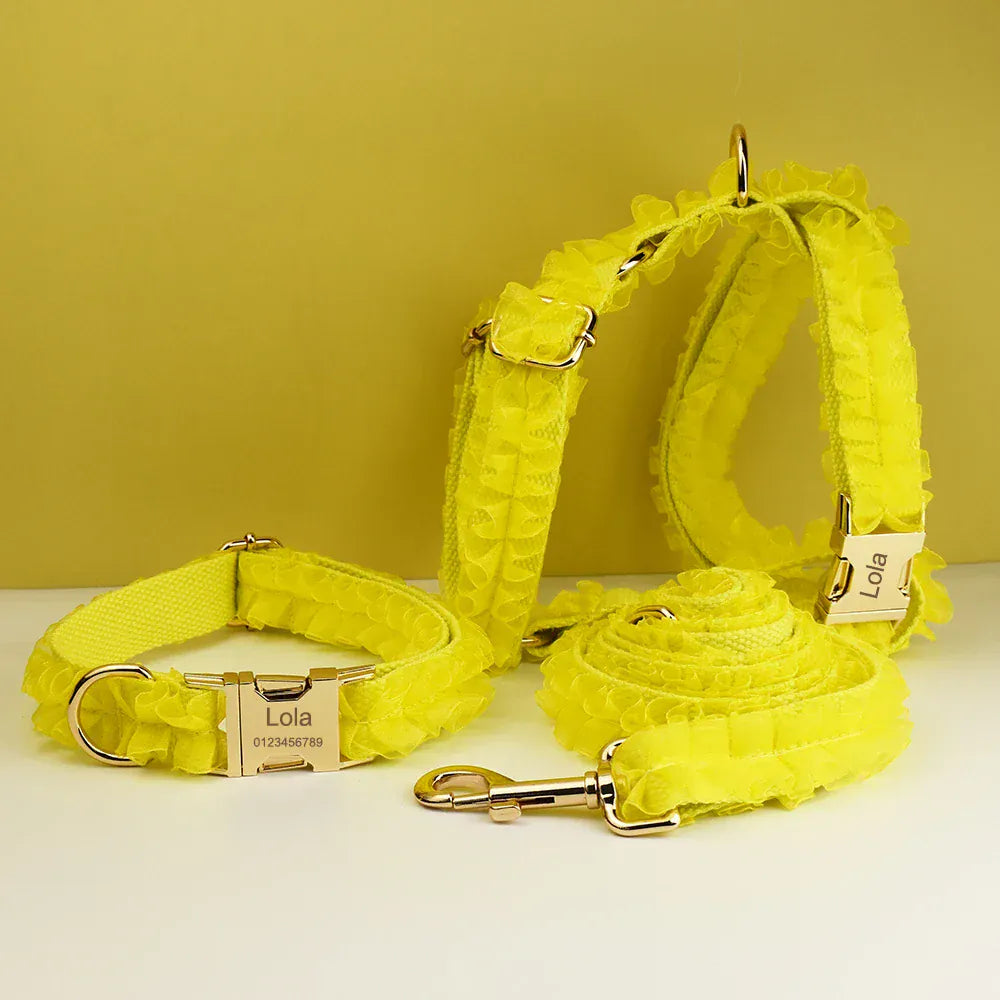 DDPaws  Personalized Yellow Lace Floral Classic Set