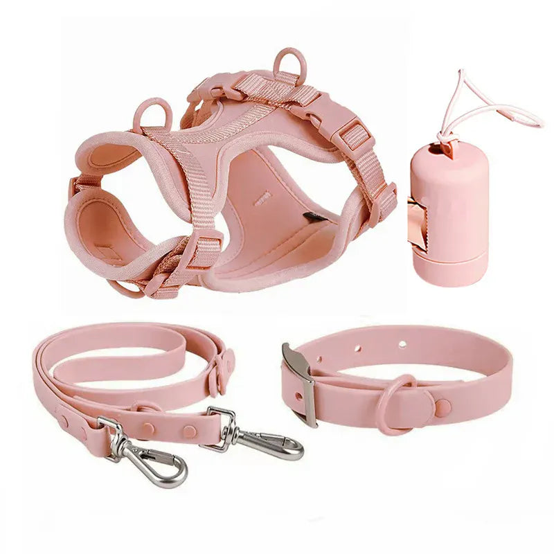 DDPaws  Pink 4 Pieces / XS 4-Piece Set Dog Harness Dog Leash Dog Collar Adjustable Waterproof Easy To Clean Dog Vest Harness With Dog Poop Bag Holder