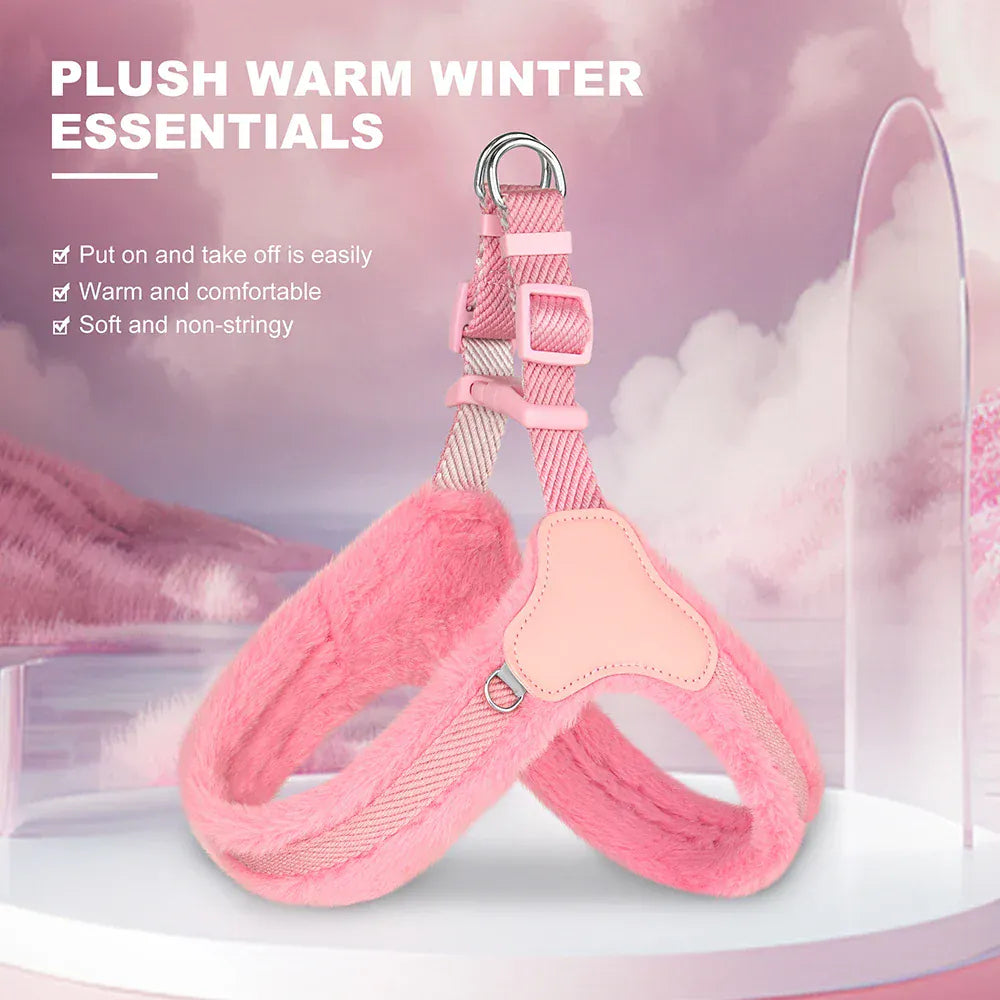 DDPaws  Pink / L Warm Plush Padded Dog Harness Winter Dog Harnesses Vest Adjustable Pet Vests Soft For Small Medium Large Dogs Bulldog Pug Pink