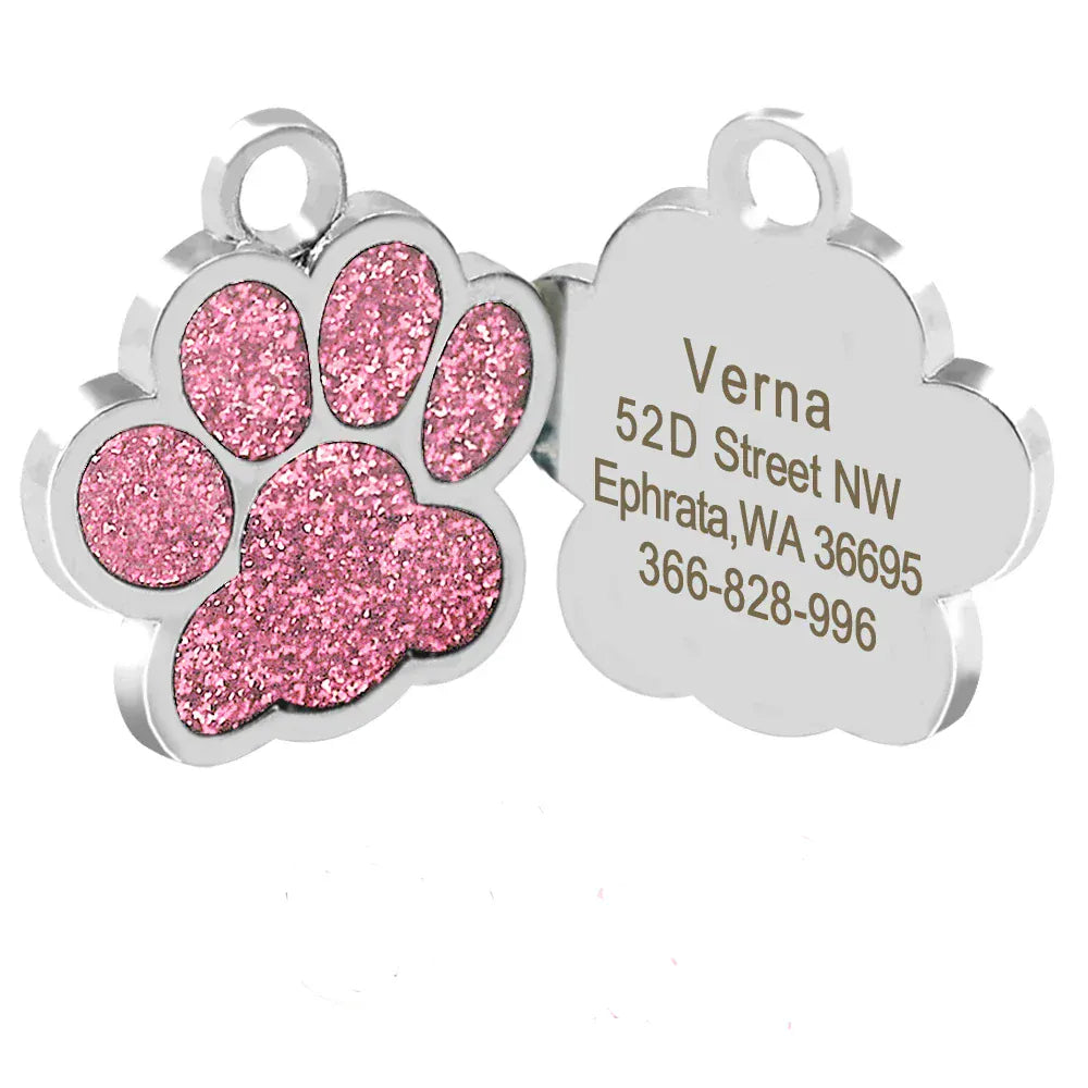 DDPaws  Pink Paw / S Personalized Dog Tags Engraved Cat Puppy Pet ID Name Collar Tag Pendant Pet Accessories Bone/Paw Glitter