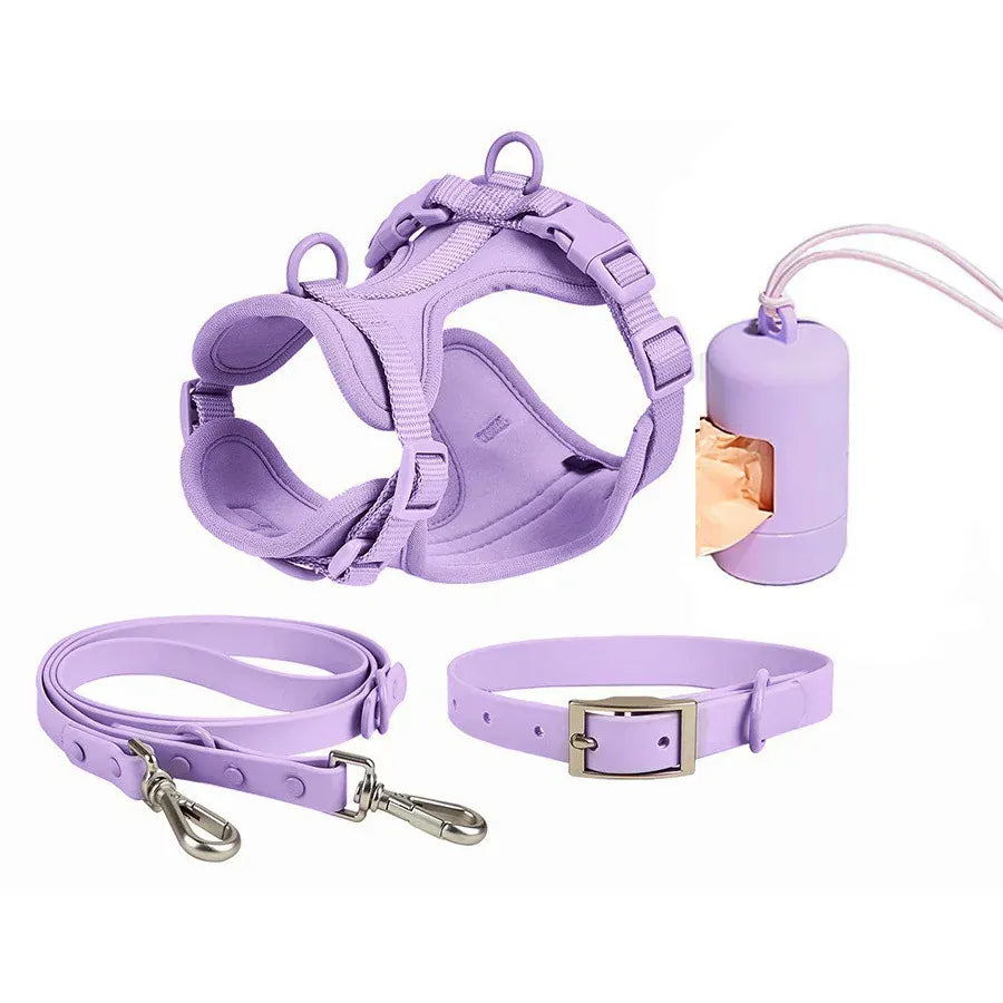 DDPaws  Purple 4 Pieces / XS 4-Piece Set Dog Harness Dog Leash Dog Collar Adjustable Waterproof Easy To Clean Dog Vest Harness With Dog Poop Bag Holder