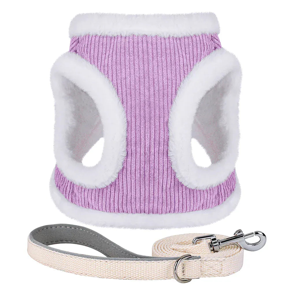 DDPaws  PURPLE / M Winter Warm Dog Harness Leash Set Soft Plush Cat Puppy Vest For Small Medium Dogs Chihuahua Yorkie Harnesses With Matching Lead