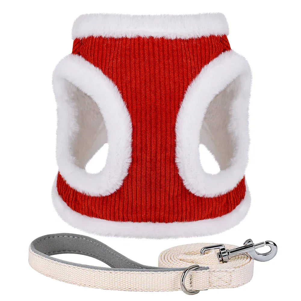 DDPaws  Red / M Winter Warm Dog Harness Leash Set Soft Plush Cat Puppy Vest For Small Medium Dogs Chihuahua Yorkie Harnesses With Matching Lead