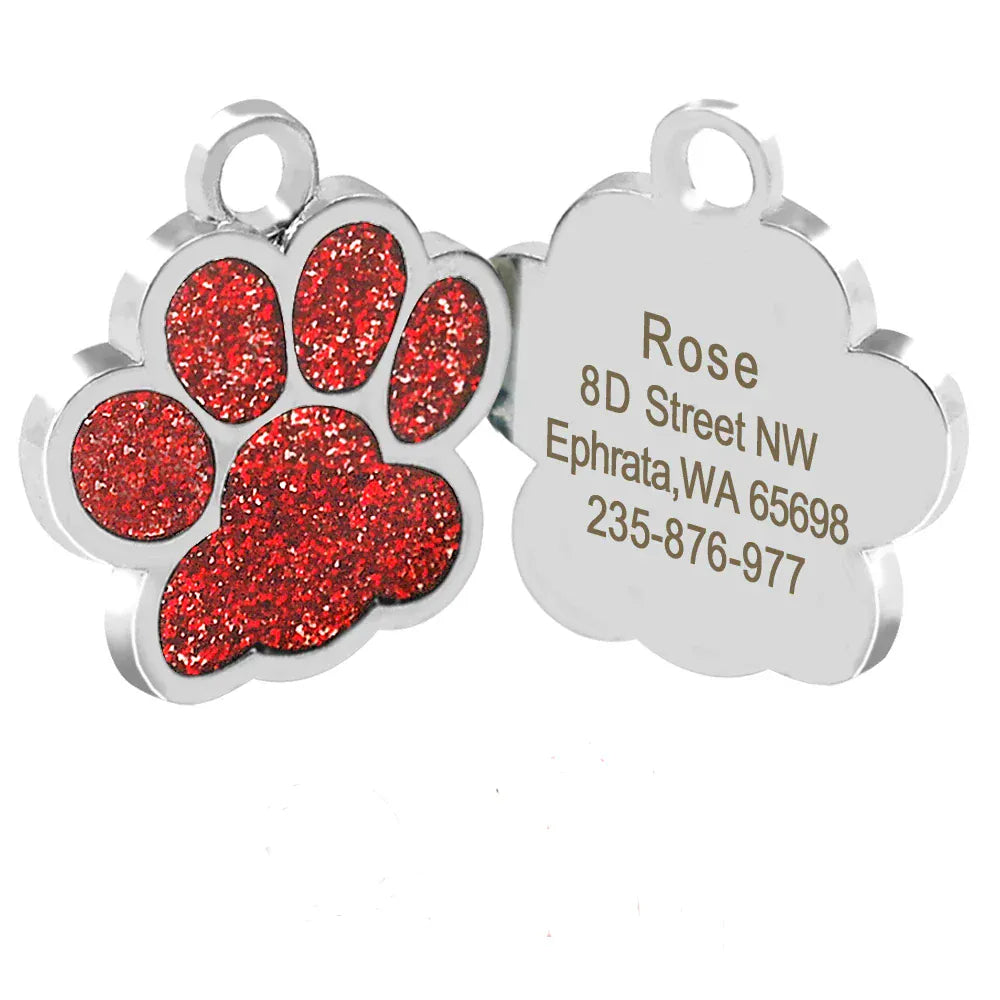 DDPaws  Red Paw / S Personalized Dog Tags Engraved Cat Puppy Pet ID Name Collar Tag Pendant Pet Accessories Bone/Paw Glitter