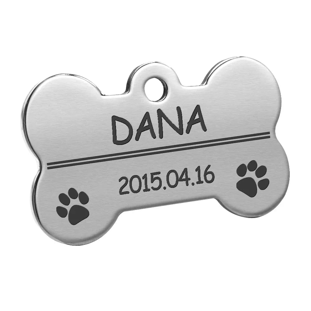 DDPaws  Silver Bone / S Personalized Dog Tags Engraved Cat Puppy Pet ID Name Collar Tag Pendant Pet Accessories Bone/Paw Glitter