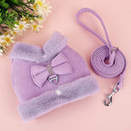 DDPaws  Warm Fur Puppy Dog Harness Leash Cute Bowknot Dogs Cat Harnesses Padded Pet Vest With Matching Lead Rope For Dogs Cats Winter