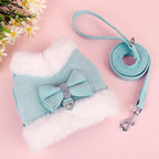 DDPaws  Warm Fur Puppy Dog Harness Leash Cute Bowknot Dogs Cat Harnesses Padded Pet Vest With Matching Lead Rope For Dogs Cats Winter