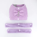 DDPaws  Warm Fur Puppy Dog Harness Leash Cute Bowknot Dogs Cat Harnesses Padded Pet Vest With Matching Lead Rope For Dogs Cats Winter