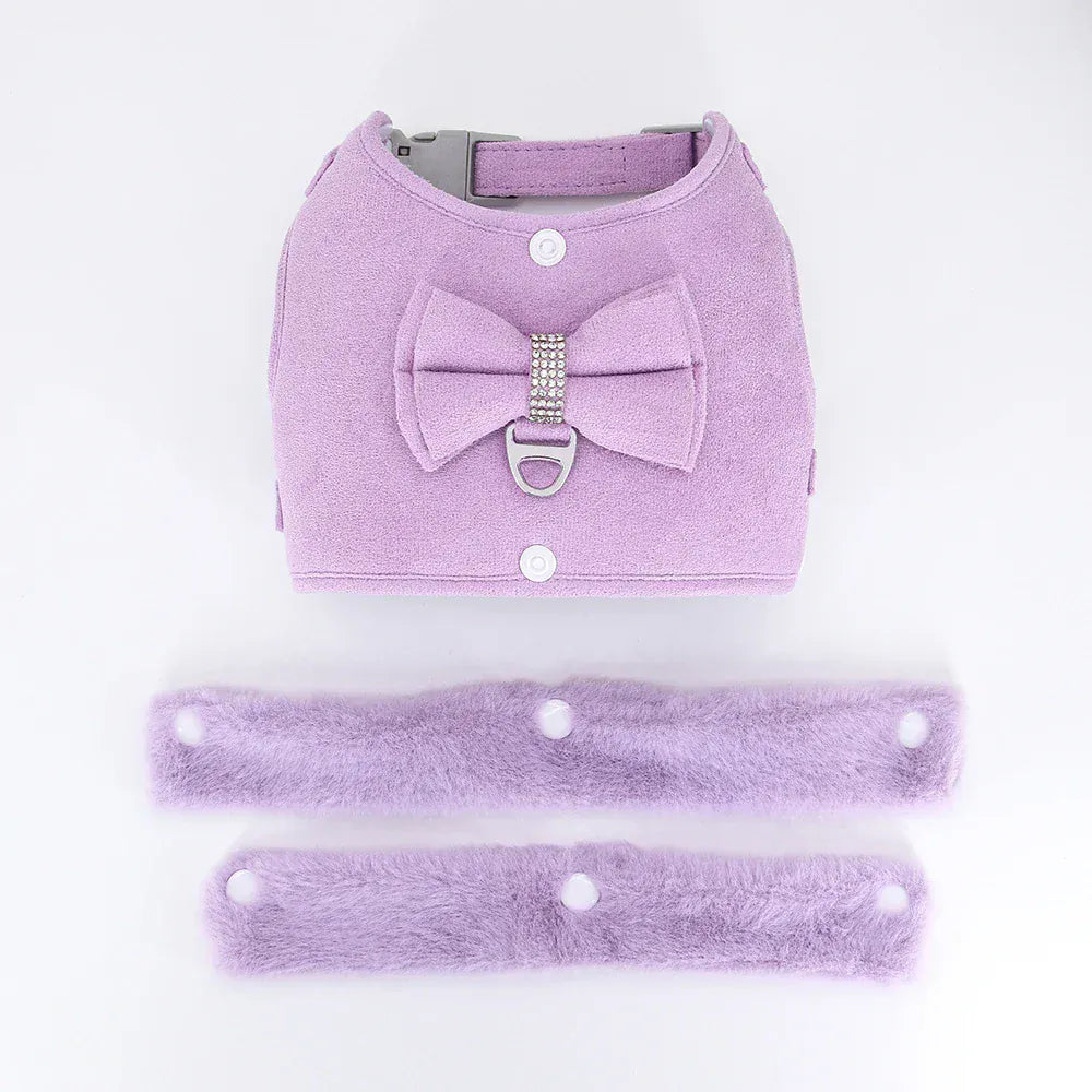 DDPaws  Warm Fur Puppy Dog Harness Leash Cute Bowknot Dogs Cat Harnesses Padded Pet Vest With Matching Lead Rope For Dogs Cats Winter