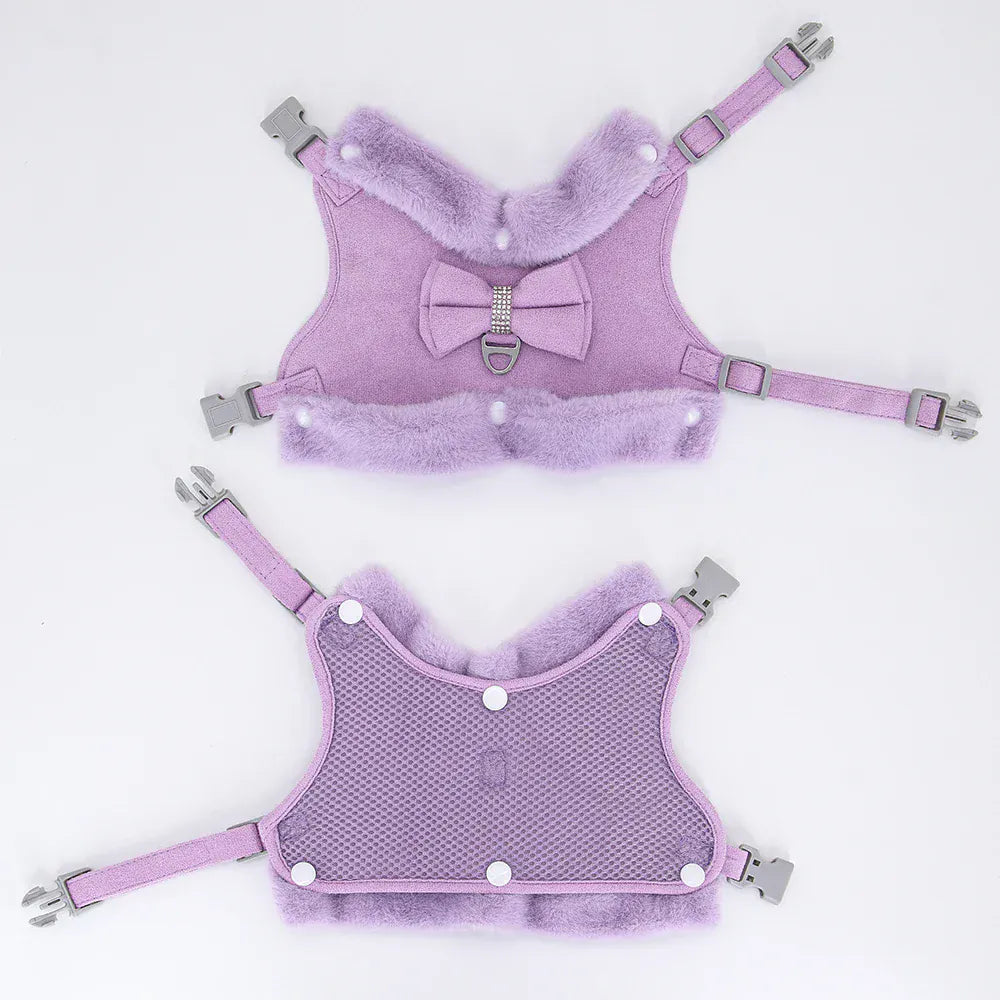 DDPaws  Warm Fur Puppy Dog Harness Leash Cute Bowknot Dogs Cat Harnesses Padded Pet Vest With Matching Lead Rope For Dogs Cats Winter