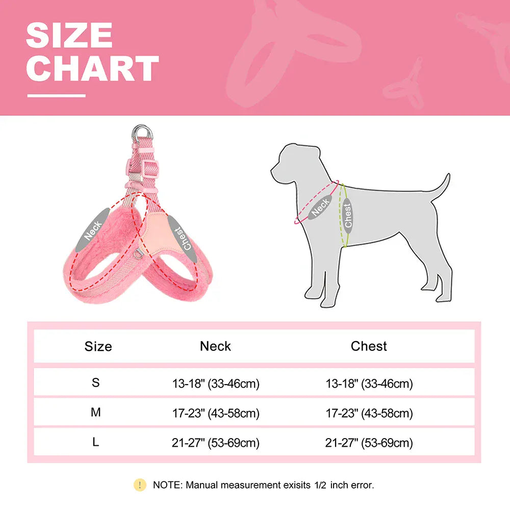 DDPaws  Warm Plush Padded Dog Harness Winter Dog Harnesses Vest Adjustable Pet Vests Soft For Small Medium Large Dogs Bulldog Pug Pink