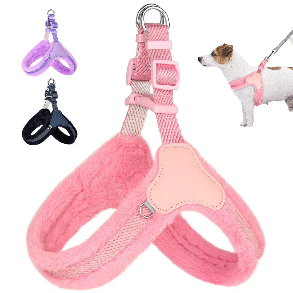 DDPaws  Warm Plush Padded Dog Harness Winter Dog Harnesses Vest Adjustable Pet Vests Soft For Small Medium Large Dogs Bulldog Pug Pink
