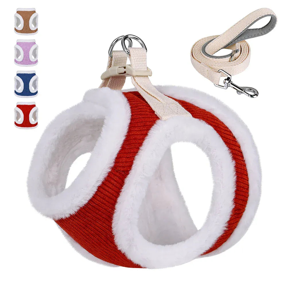 DDPaws  Winter Warm Dog Harness Leash Set Soft Plush Cat Puppy Vest For Small Medium Dogs Chihuahua Yorkie Harnesses With Matching Lead