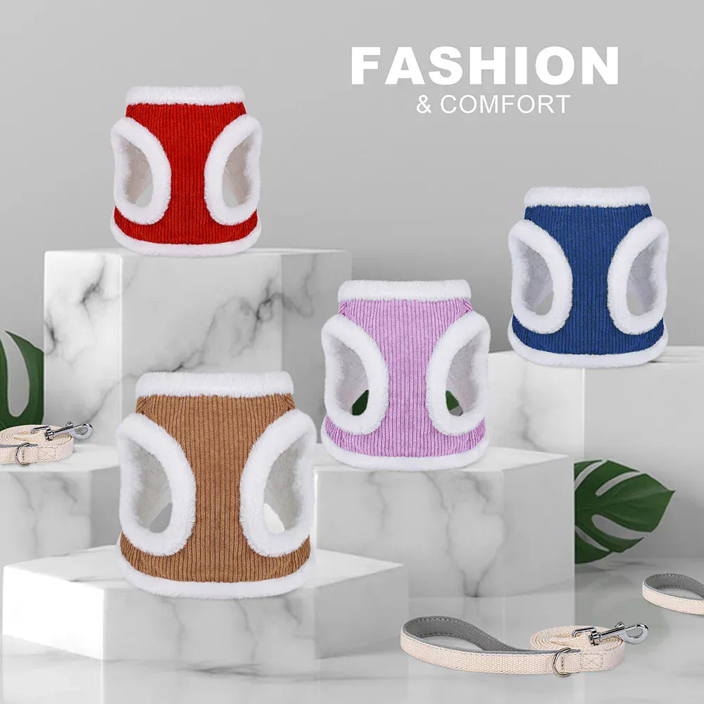 DDPaws  Winter Warm Dog Harness Leash Set Soft Plush Cat Puppy Vest For Small Medium Dogs Chihuahua Yorkie Harnesses With Matching Lead