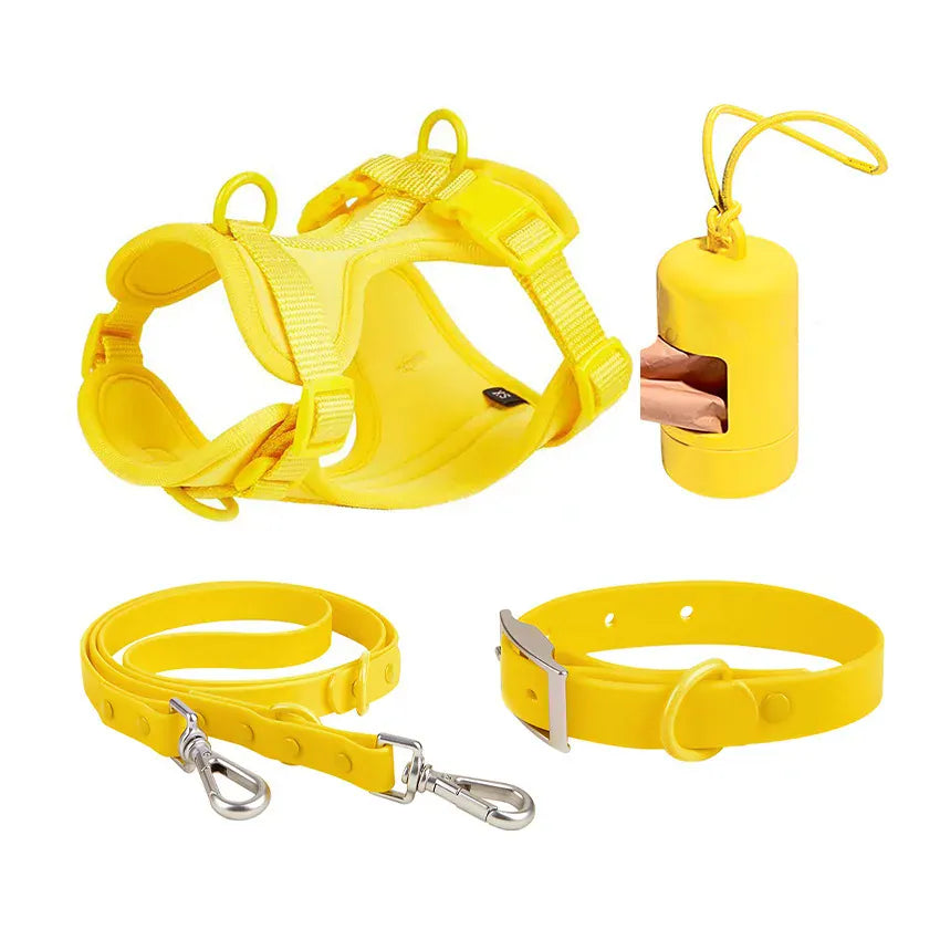 DDPaws  Yellow 4 Pieces / XS 4-Piece Set Dog Harness Dog Leash Dog Collar Adjustable Waterproof Easy To Clean Dog Vest Harness With Dog Poop Bag Holder