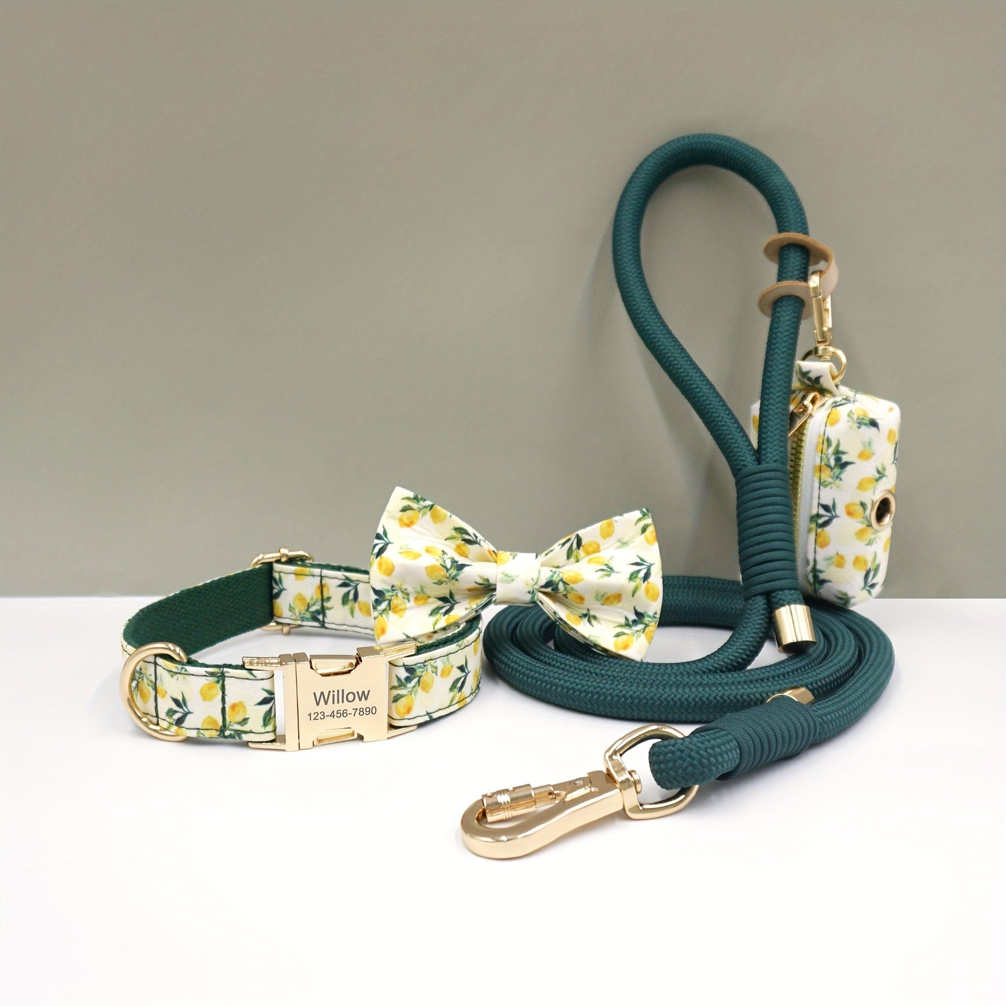 Personalized Cotton Dog Collar Leash Set