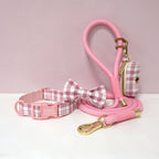 Personalized Light Weight Dog Collar Bowtie Leash Poop Bag Set