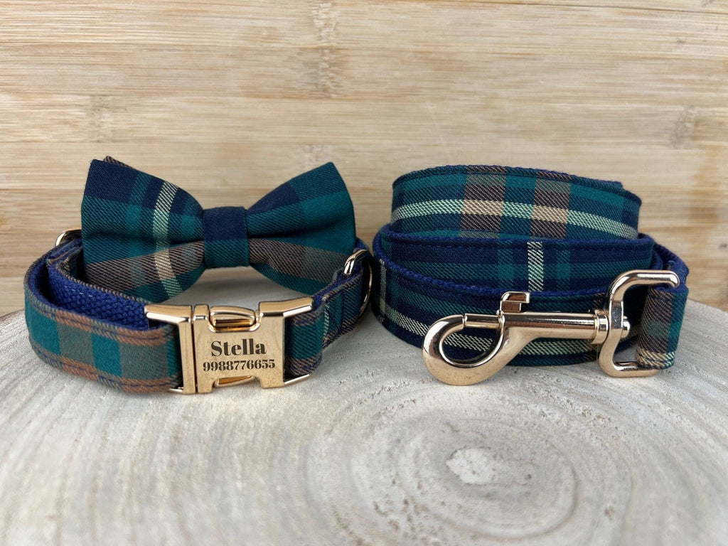 D&D Paws Collar + Leash + Bowtie + Poop Bag / XS Designed Plaid Dog Vest Set [Made-to-Order]