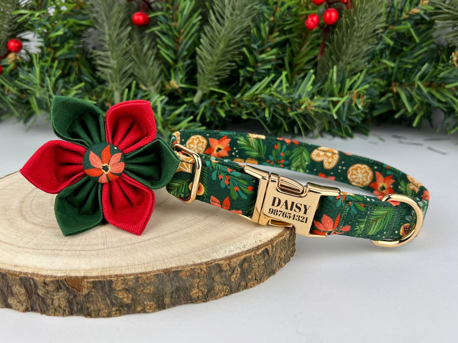 Christmas Floral Dog Collar and Leash Set