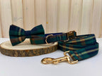 D&D Paws Collar + Leash + Bowtie / XS Designed Plaid Dog Vest Set [Made-to-Order]