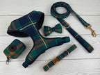 D&D Paws Collar + Harness + Leash + Bowtie + Poop Bag / XS Designed Plaid Dog Vest Set [Made-to-Order]