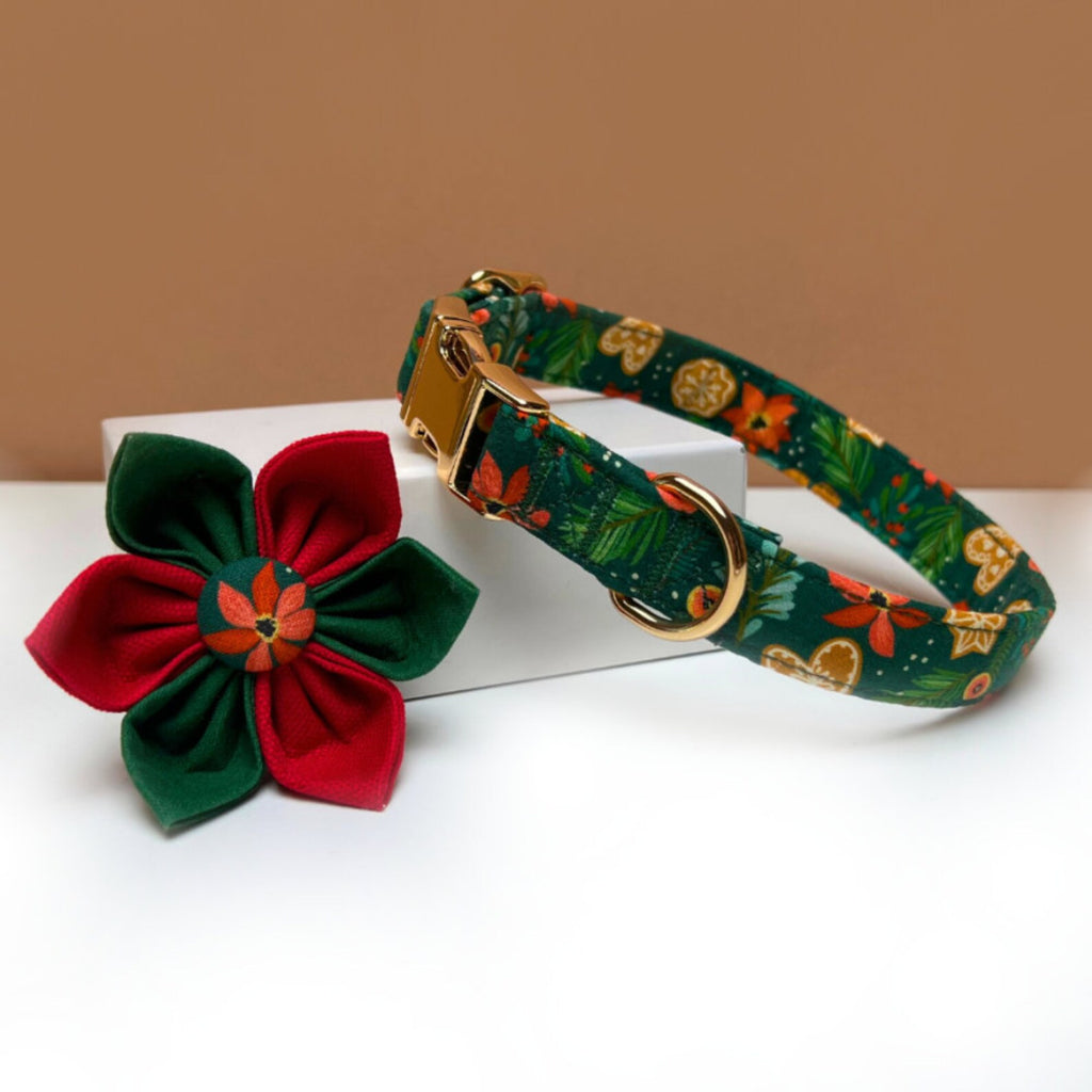 Christmas Floral Dog Collar and Leash Set