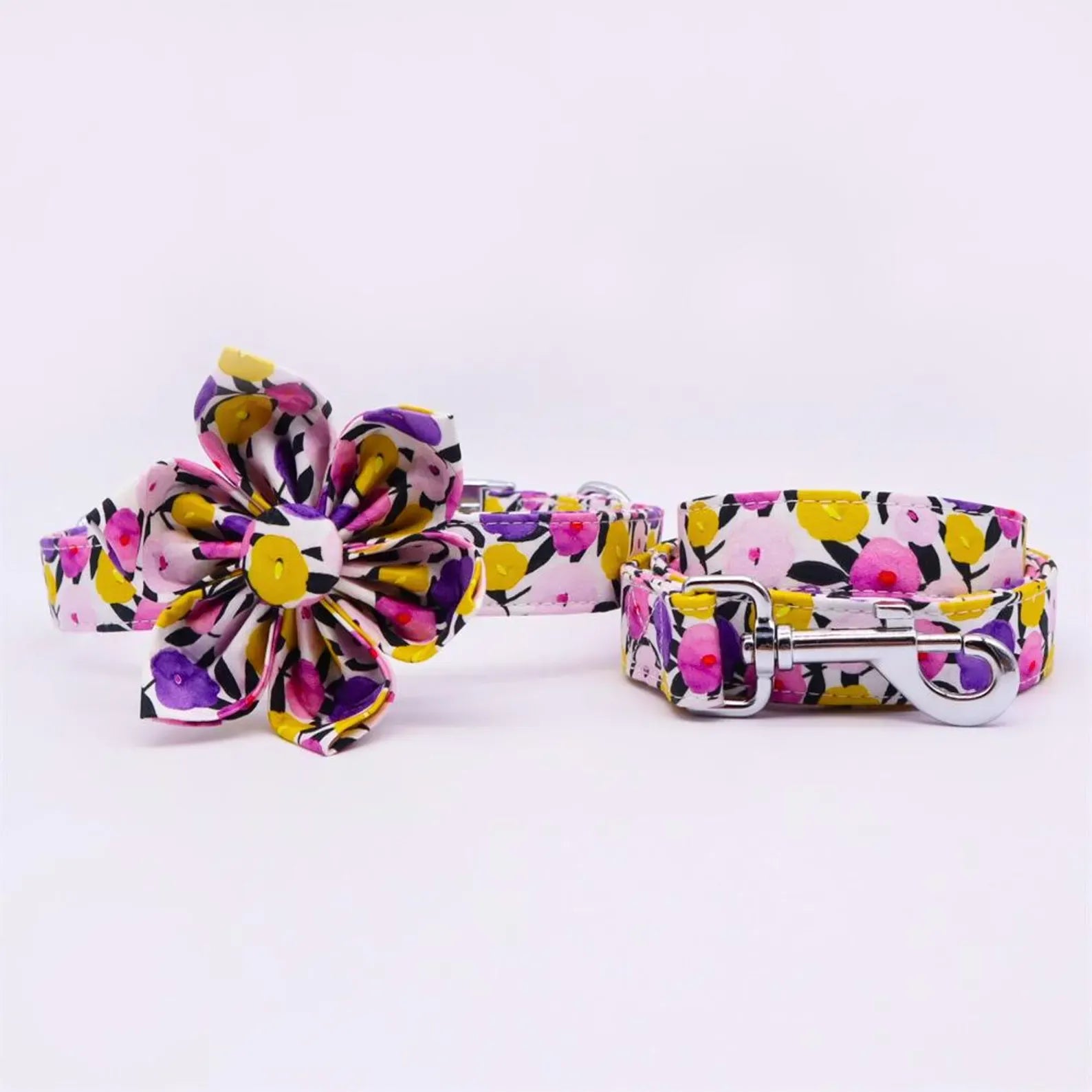 D&D Paws Leash Designed Purple Floral Dog Vest Set