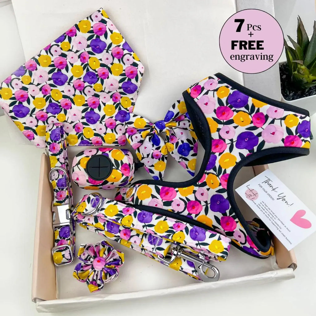 D&D Paws Designed Purple Floral Dog Vest Set