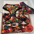 D&D Paws Collar + Harness + Leash + Bowtie + Poop Bag + Banana / XS Designed Floral Dog Vest Set [Made-to-Order]