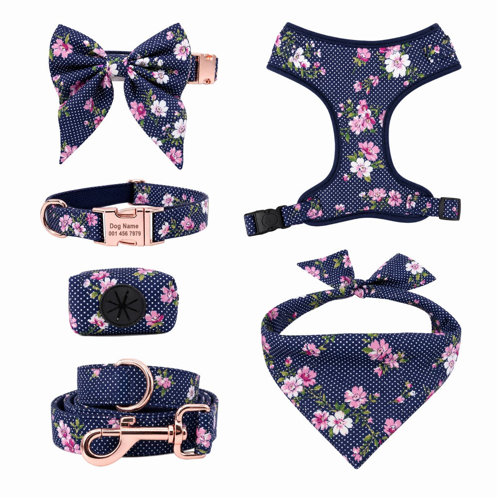 D&D Paws Designed Navy Floral Dog Vest Set