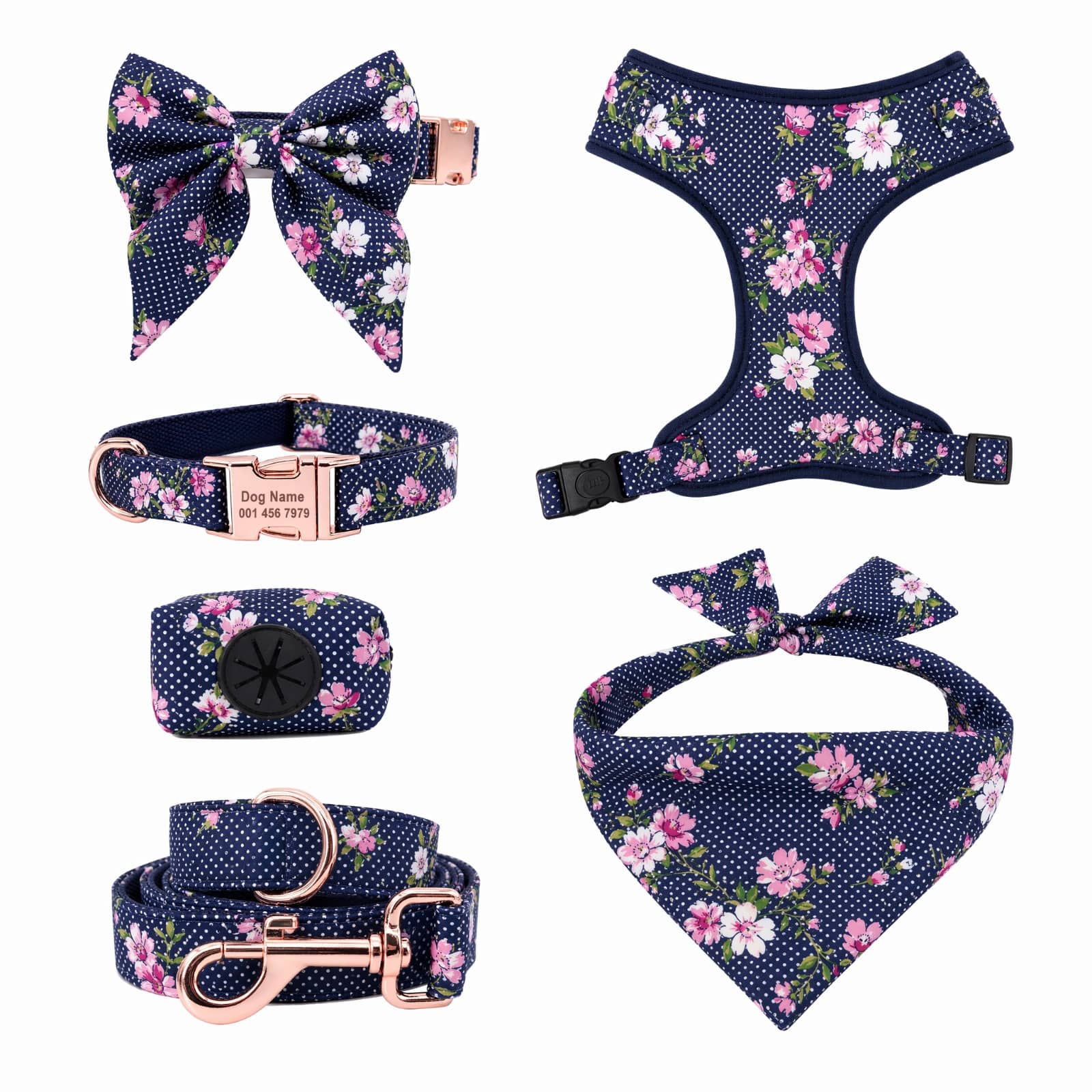 D&D Paws Designed Navy Floral Dog Vest Set