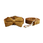 D&D Paws  Collar + Leash + Bowtie / XS Light Coffee Velvet Set