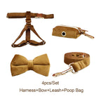 D&D Paws  Harness + Leash + Bowtie + Poop Bag / XS Light Coffee Velvet Set