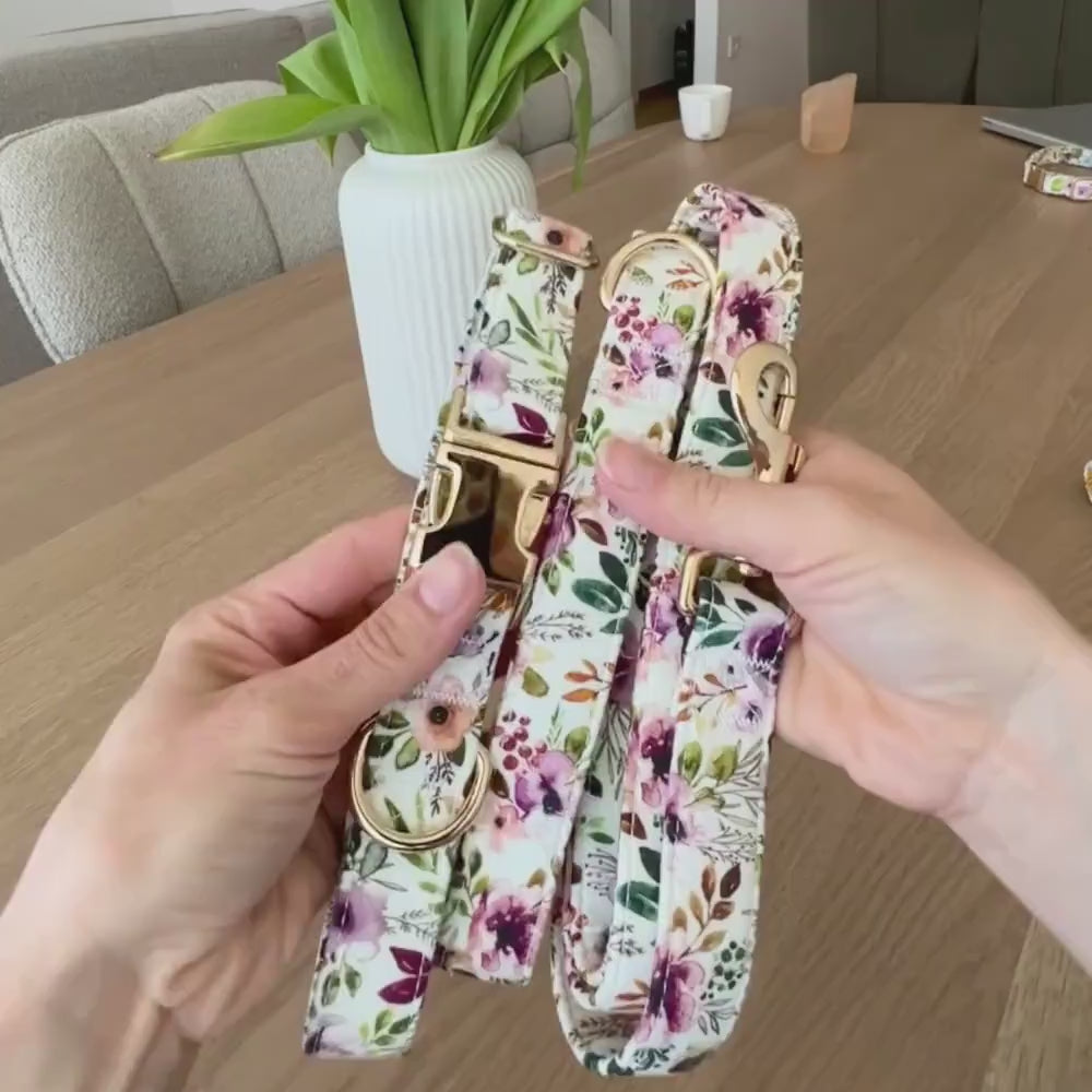 Spring Floral Dog Collar and Leash Set