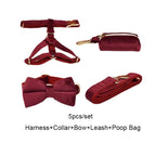 D&D Paws  Collar + Harness + Leash + Bowtie + Poop Bag / XS Red Wine Velvet Set